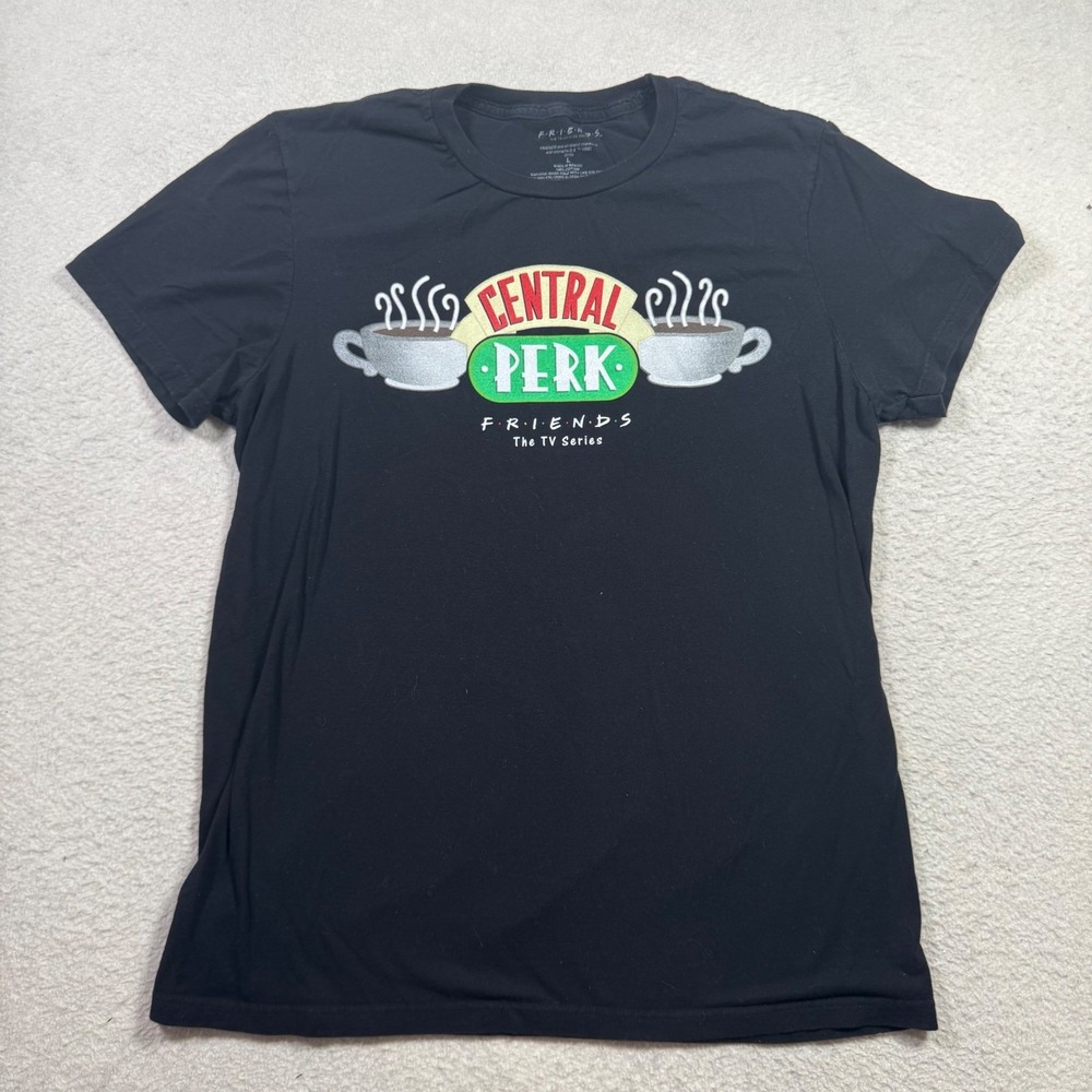 Friends Central Perk Graphic T-Shirt Mens Large Black Excellent 100% Cotton TV